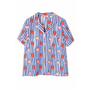 Strawberry Stripe Blue White Button Up Pajama Top Size Large